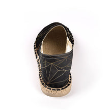 Load image into Gallery viewer, Abstract Black Polygon with Gold Line Espadrilles by The Photo Access
