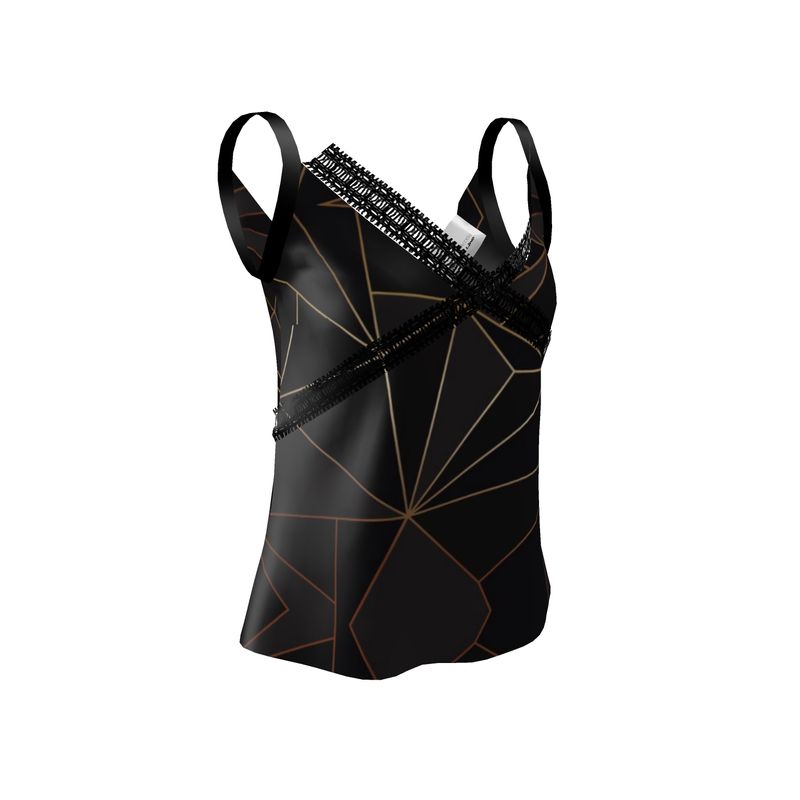 Abstract Black Polygon with Gold Line Cami by The Photo Access