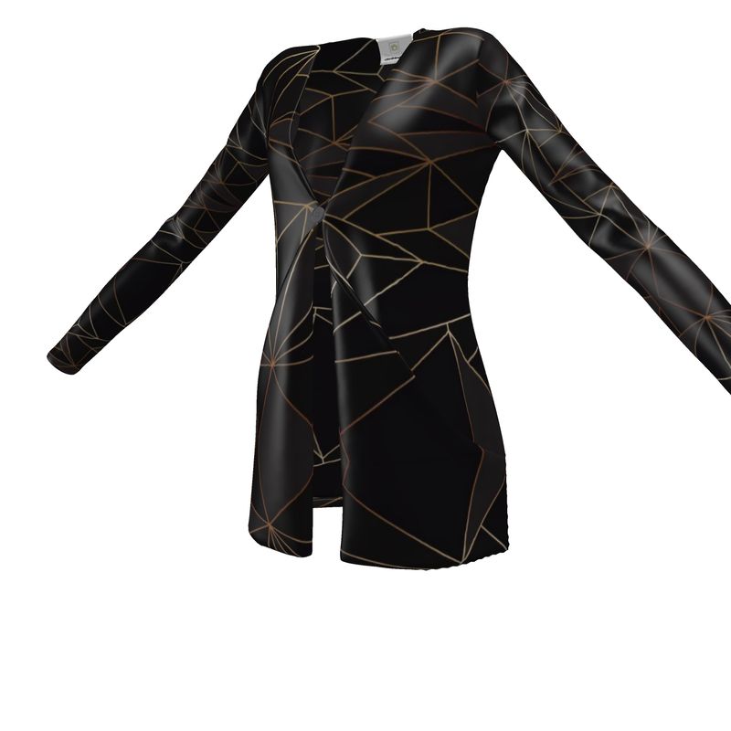 Abstract Black Polygon with Gold Line Ladies Cardigan With Pockets by The Photo Access