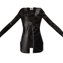 गैलरी व्यूवर में इमेज लोड करें, Abstract Black Polygon with Gold Line Ladies Cardigan With Pockets by The Photo Access
