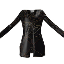 Lade das Bild in den Galerie-Viewer, Abstract Black Polygon with Gold Line Ladies Cardigan With Pockets by The Photo Access
