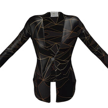 Lade das Bild in den Galerie-Viewer, Abstract Black Polygon with Gold Line Ladies Cardigan With Pockets by The Photo Access
