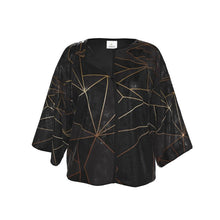 Cargar imagen en el visor de la galería, Abstract Black Polygon with Gold Line Kimono Jacket by The Photo Access
