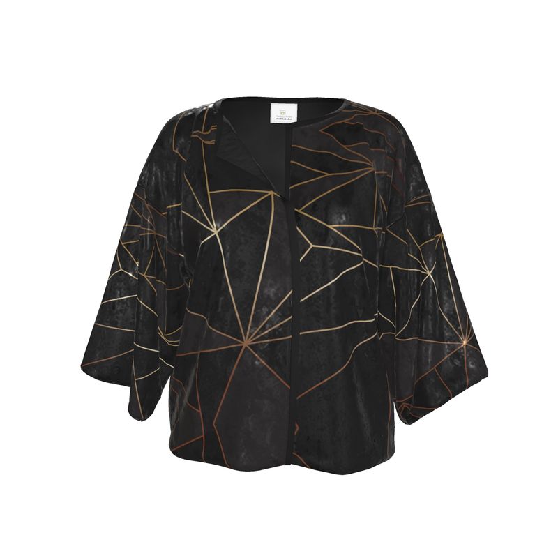 Abstract Black Polygon with Gold Line Kimono Jacket by The Photo Access