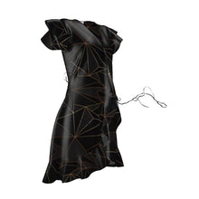 Load image into Gallery viewer, Abstract Black Polygon with Gold Line Tea Dress by The Photo Access
