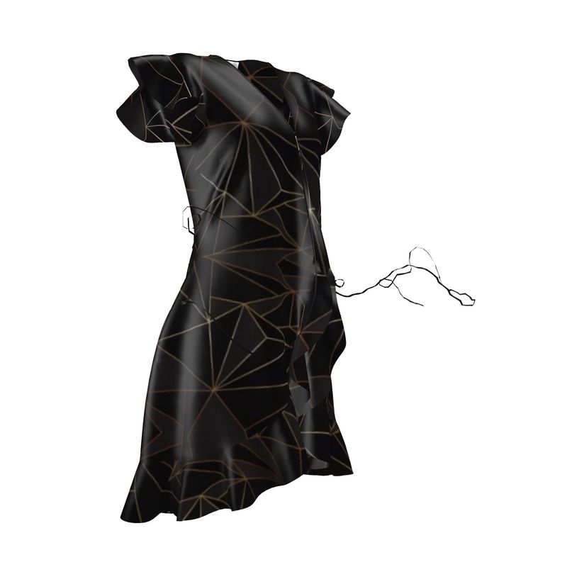 Abstract Black Polygon with Gold Line Tea Dress by The Photo Access