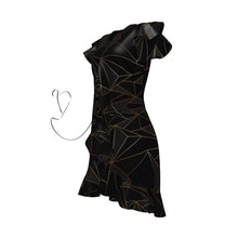 Cargar imagen en el visor de la galería, Abstract Black Polygon with Gold Line Tea Dress by The Photo Access
