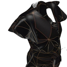 Cargar imagen en el visor de la galería, Abstract Black Polygon with Gold Line Tea Dress by The Photo Access
