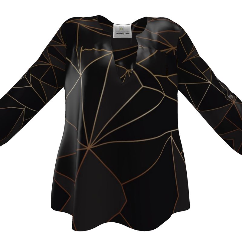 Abstract Black Polygon with Gold Line Womens Blouse by The Photo Access
