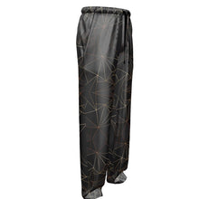 Cargar imagen en el visor de la galería, Abstract Black Polygon with Gold Line Mens Silk Pajama Bottoms by The Photo Access
