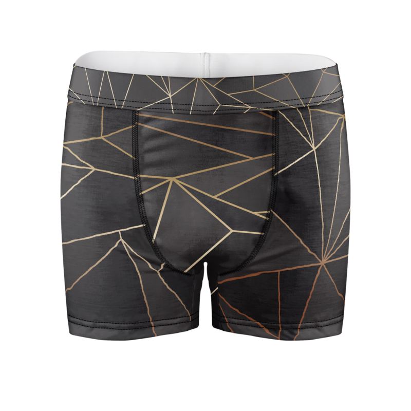 Abstract Black Polygon with Gold Line Cut & Sew Boxer Briefs by The Photo Access