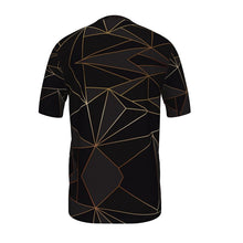गैलरी व्यूवर में इमेज लोड करें, Abstract Black Polygon with Gold Line Mens Cut and Sew T-Shirt by The Photo Access
