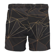 Load image into Gallery viewer, Abstract Black Polygon with Gold Line Board Shorts by The Photo Access

