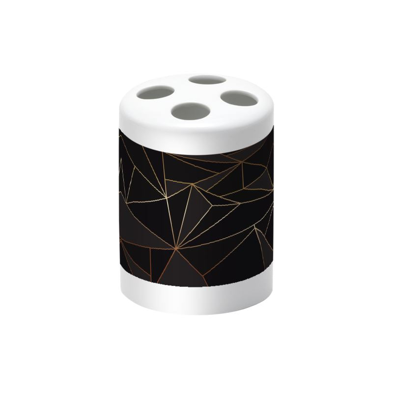 Abstract Black Polygon with Gold Line Toothbrush Holder by The Photo Access