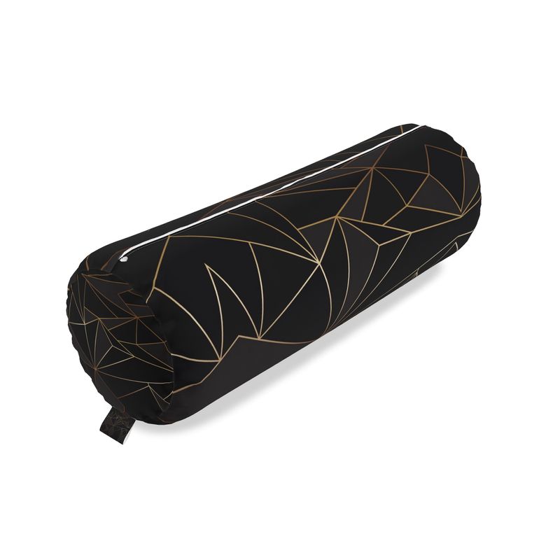 Abstract Black Polygon with Gold Line Big Bolster Cushion by The Photo Access