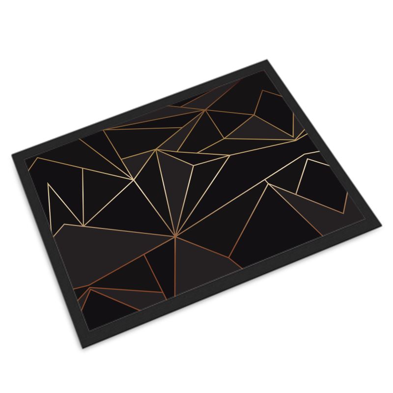Abstract Black Polygon with Gold Line Door Mats by The Photo Access