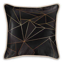 Load image into Gallery viewer, Abstract Black Polygon with Gold Line Silk Pillows by The Photo Access
