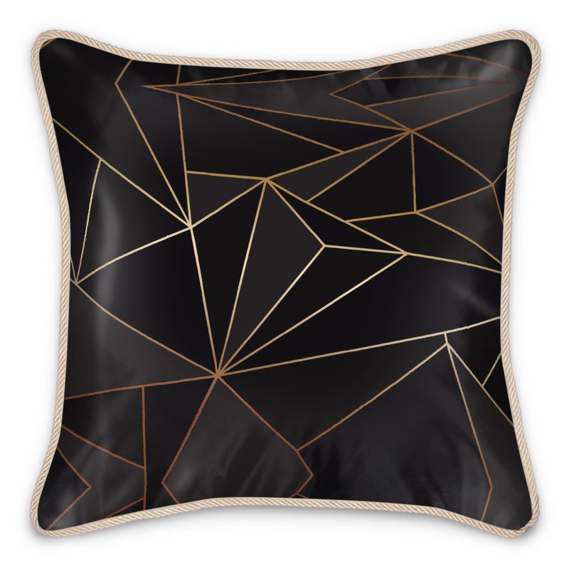 Abstract Black Polygon with Gold Line Silk Pillows by The Photo Access