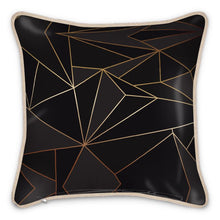 Load image into Gallery viewer, Abstract Black Polygon with Gold Line Silk Pillows by The Photo Access
