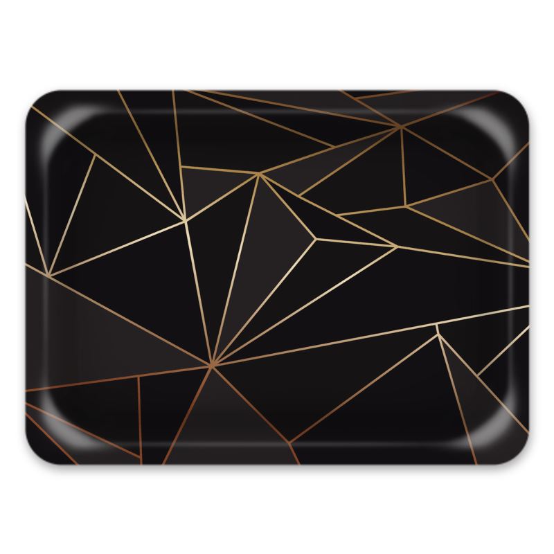 Abstract Black Polygon with Gold Line Trays by The Photo Access