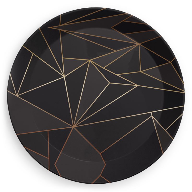 Abstract Black Polygon with Gold Line Party Plates by The Photo Access