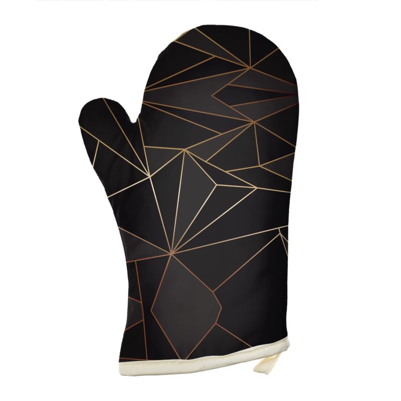 Abstract Black Polygon with Gold Line Oven Glove by The Photo Access