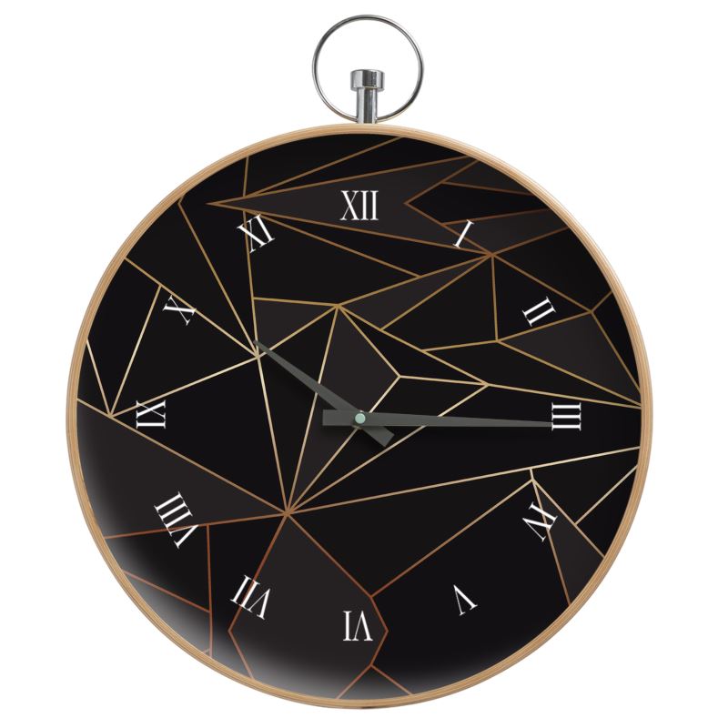 Abstract Black Polygon with Gold Line Wall Clocks by The Photo Access