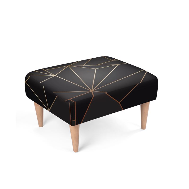 Abstract Black Polygon with Gold Line Footstool by The Photo Access
