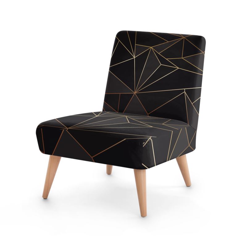 Abstract Black Polygon with Gold Line Occasional Chair by The Photo Access