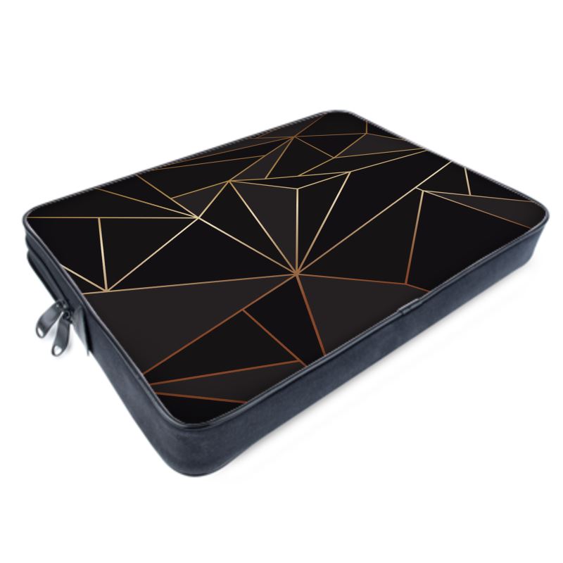 Abstract Black Polygon with Gold Line Laptop Bags by The Photo Access