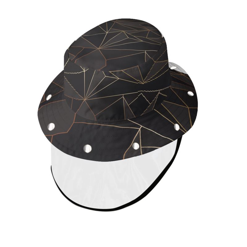 Abstract Black Polygon with Gold Line Bucket Hat with Visor by The Photo Access