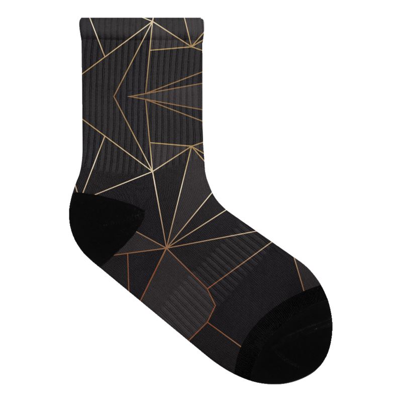Abstract Black Polygon with Gold Line Socks by The Photo Access