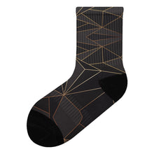 Load image into Gallery viewer, Abstract Black Polygon with Gold Line Socks by The Photo Access
