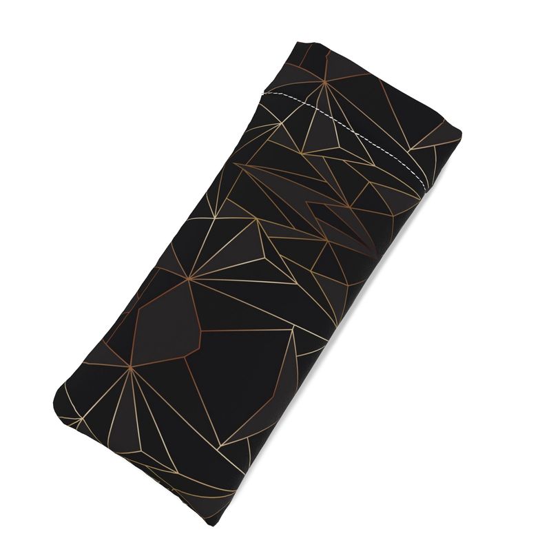 Abstract Black Polygon with Gold Line Glasses Case Pouch by The Photo Access