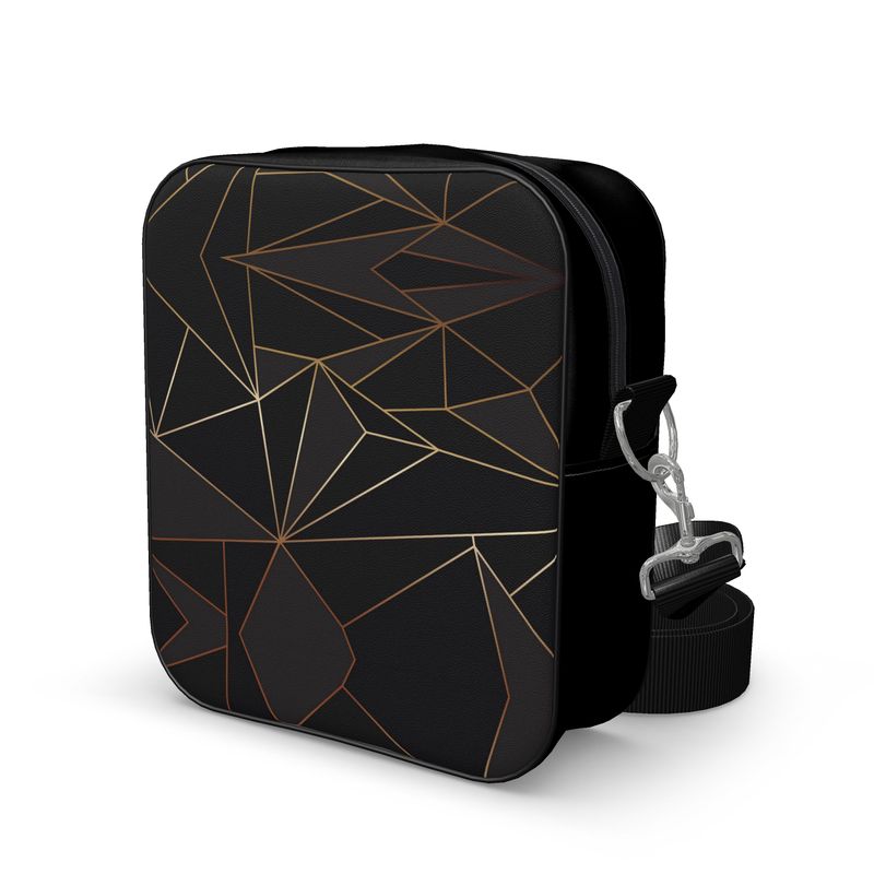 Abstract Black Polygon with Gold Line Shoulder Bag by The Photo Access