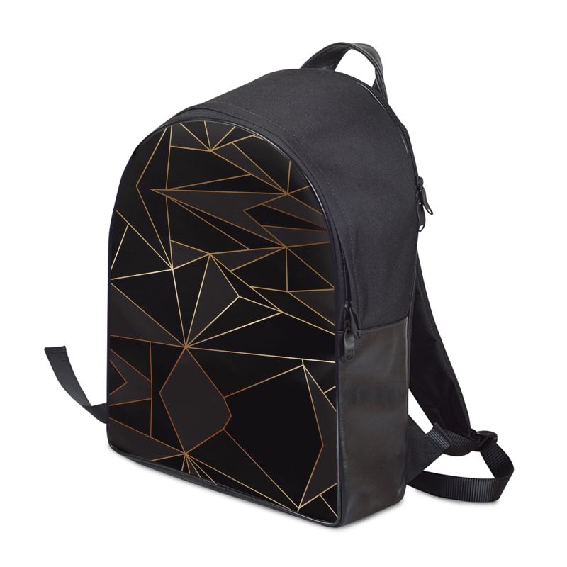 Abstract Black Polygon with Gold Line Backpack by The Photo Access