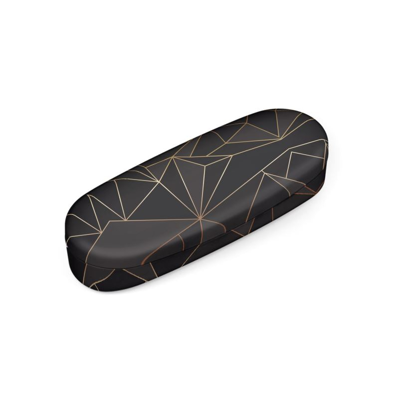 Abstract Black Polygon with Gold Line Hard Glasses Case by The Photo Access