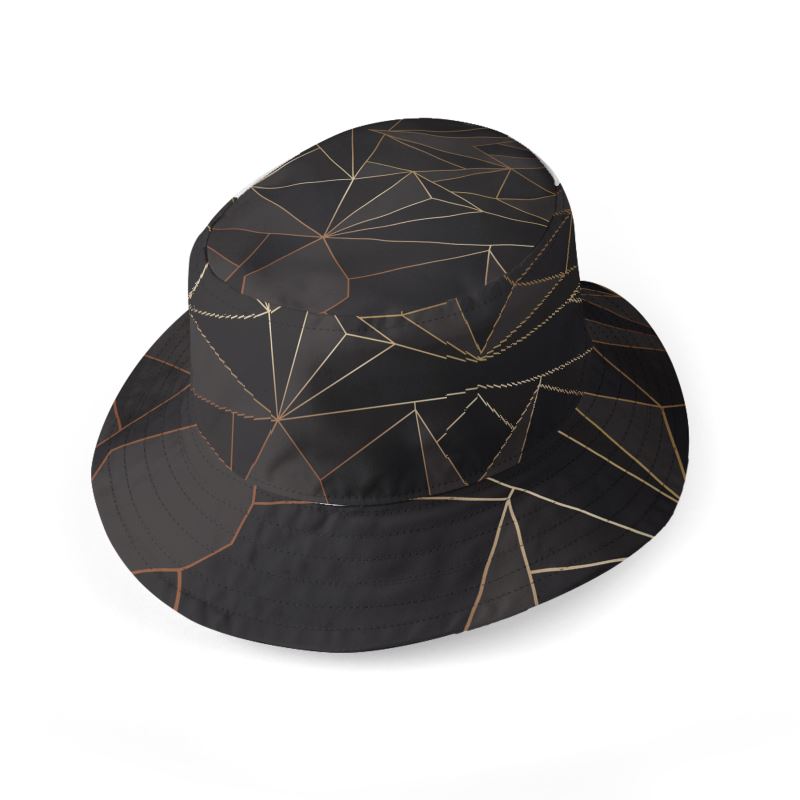 Abstract Black Polygon with Gold Line Bucket Hat by The Photo Access