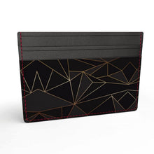 Load image into Gallery viewer, Abstract Black Polygon with Gold Line Leather Card Holder by The Photo Access
