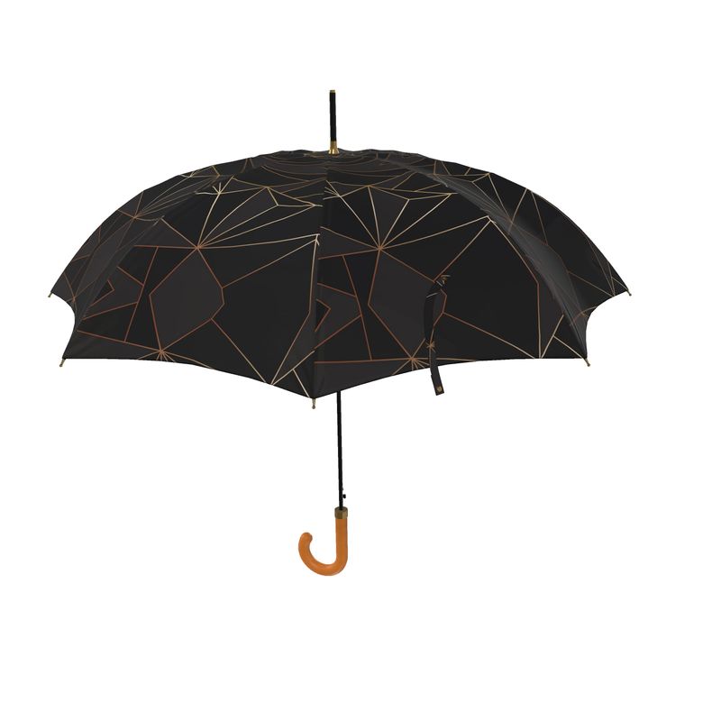 Abstract Black Polygon with Gold Line Umbrella by The Photo Access