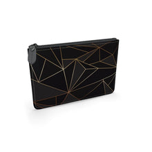 Load image into Gallery viewer, Abstract Black Polygon with Gold Line Leather Pouch by The Photo Access
