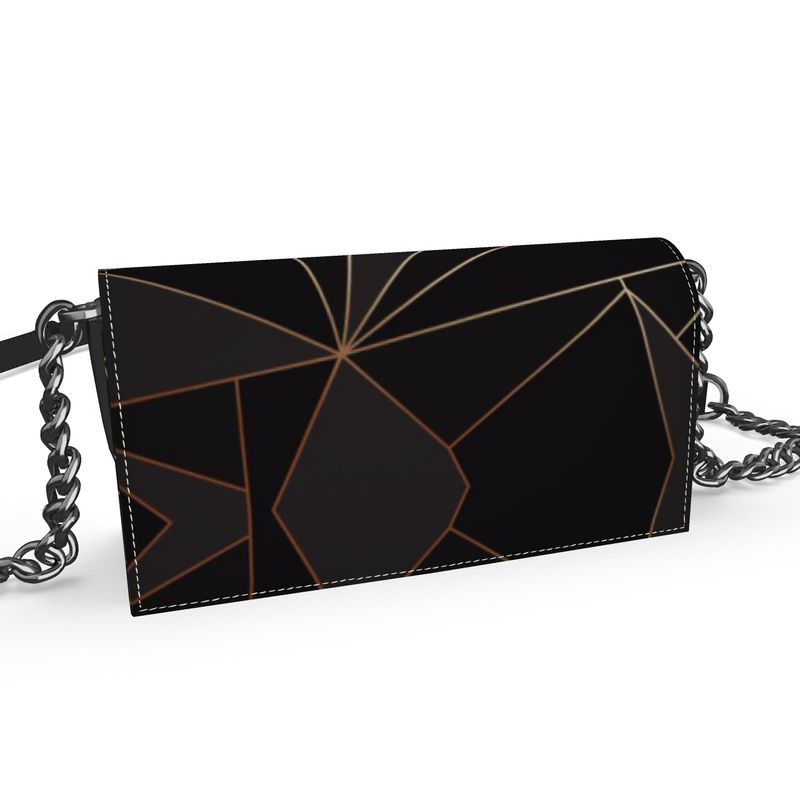 Abstract Black Polygon with Gold Line Oana Evening Bag by The Photo Access