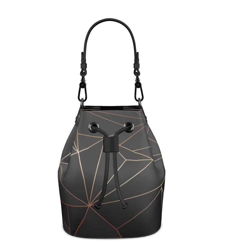 Abstract Black Polygon with Gold Line Bucket Bag by The Photo Access