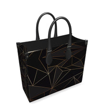 Load image into Gallery viewer, Abstract Black Polygon with Gold Line Leather Shopper Bag by The Photo Access
