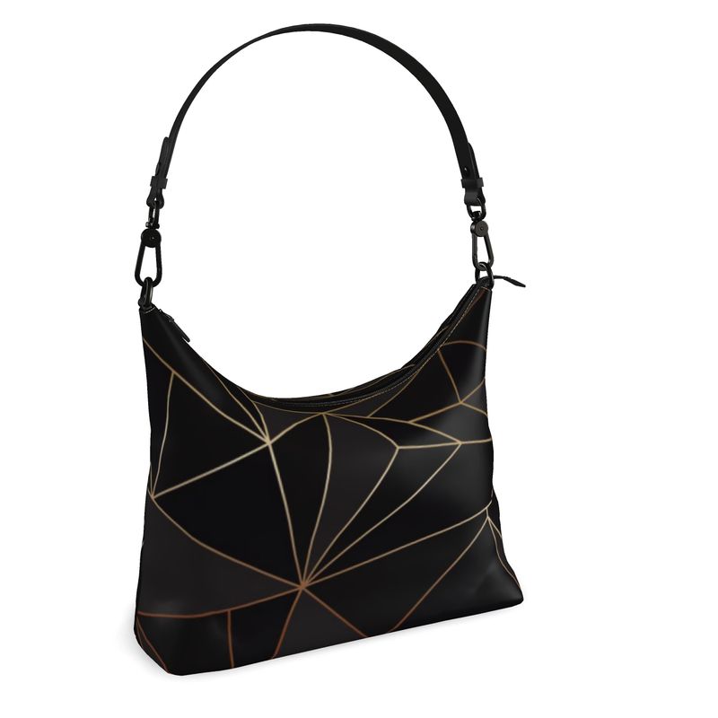 Abstract Black Polygon with Gold Line Square Hobo Bag by The Photo Access