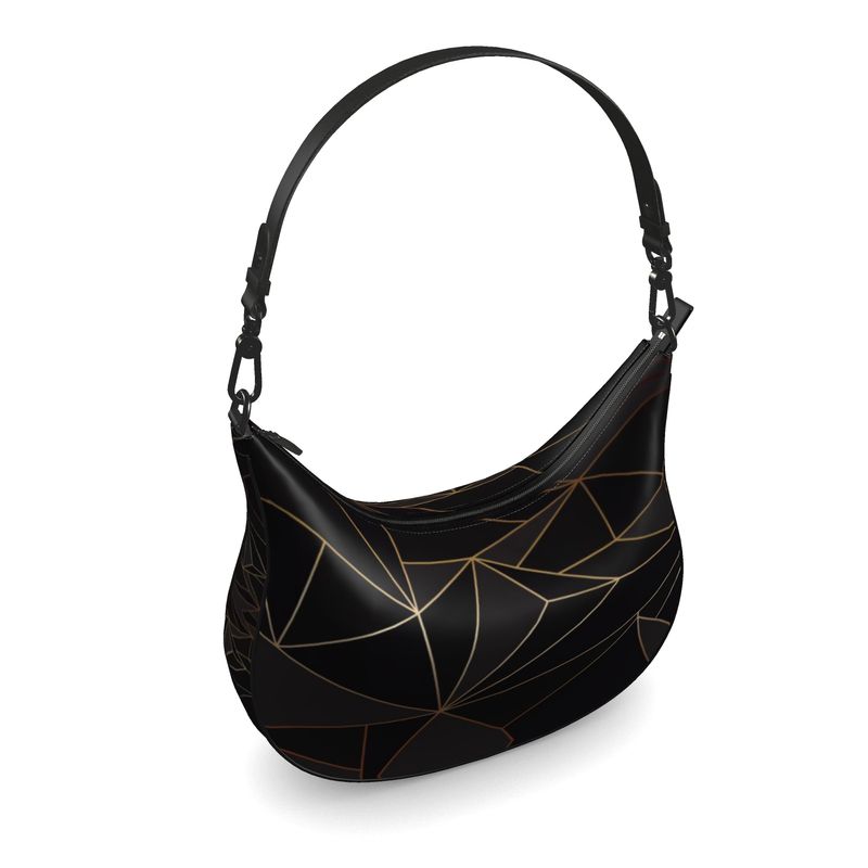 Abstract Black Polygon with Gold Line Curve Hobo Bag by The Photo Access