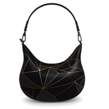 Load image into Gallery viewer, Abstract Black Polygon with Gold Line Curve Hobo Bag by The Photo Access
