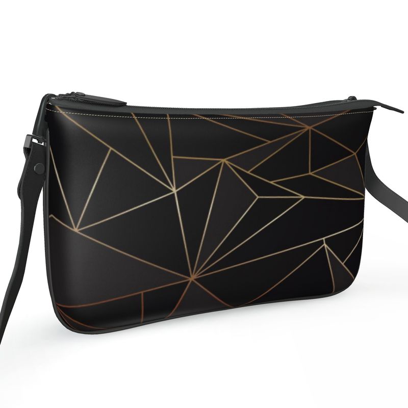 Abstract Black Polygon with Gold Line Pochette Double Zip Bag by The Photo Access