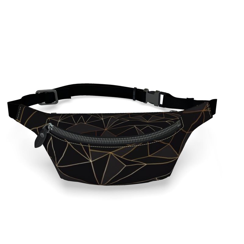 Abstract Black Polygon with Gold Line Fanny Pack by The Photo Access