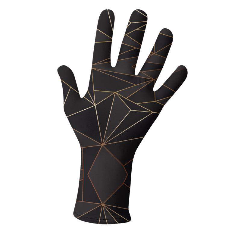 Abstract Black Polygon with Gold Line Gloves by The Photo Access